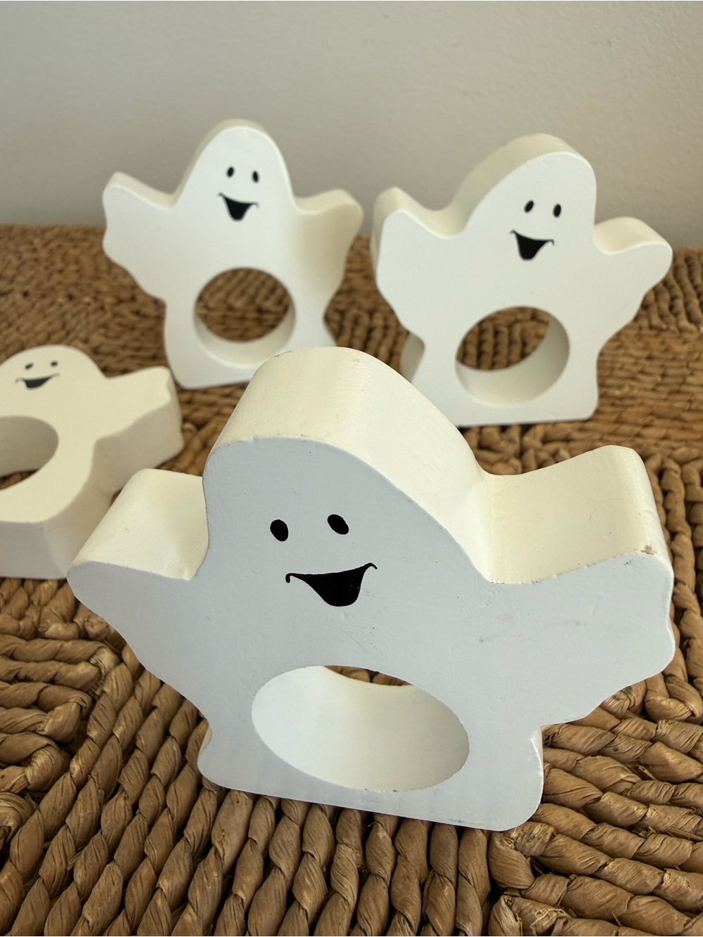 White Ghost Wood Napkin Rings Set of 4